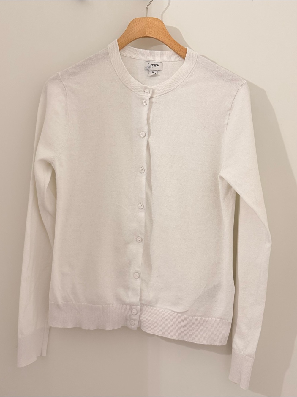 J. Crew Classic White Crewneck Button Cardigan Size M 100% Cotton